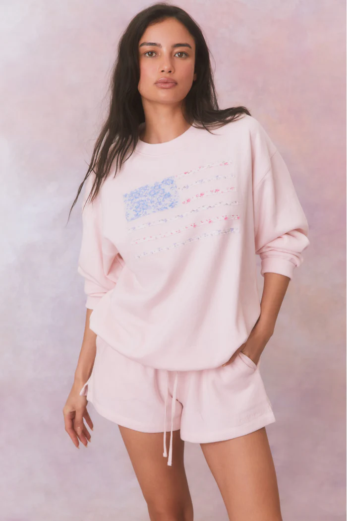 LoveShackFancy Wistful Pink Palo Americana Fleece Pullover Piper Boutique